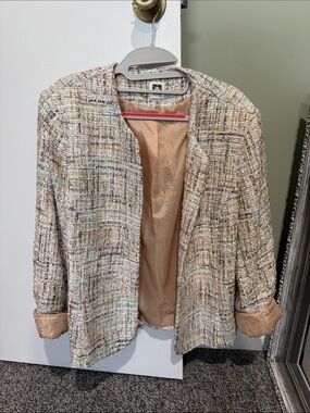 Anne Klein Neutral Multi Tweed Open-Front Blazer